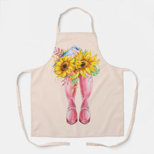 Pink Boots, Blue Bird and Sunflowers Apron