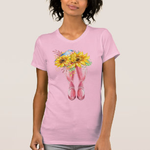 Pink Boots, Blue Bird and Sunflowers T-Shirt