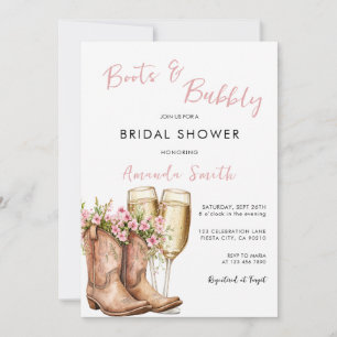 Pink Boots & Bubbly Champagne Bridal Shower Invitation