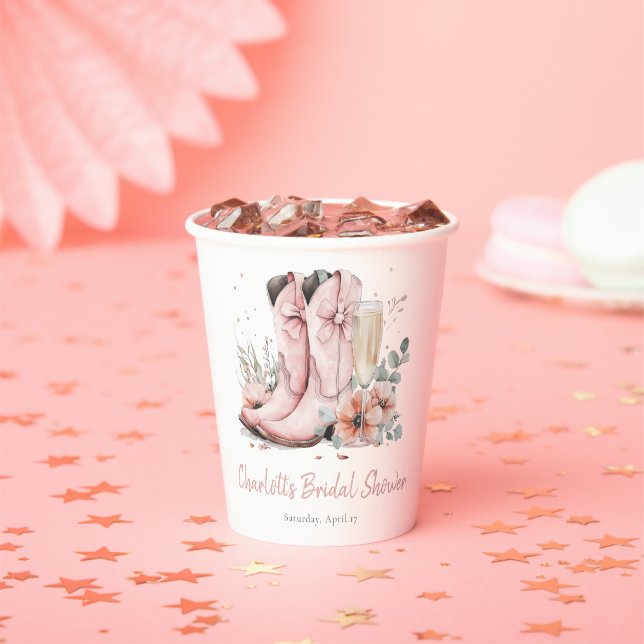 Pink Boots & Bubbly Champagne Glass Bridal Shower  Paper Cups (Insitu)
