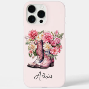 Pink Boots with Flowers Monogrammed iPhone 16 Pro Max Case