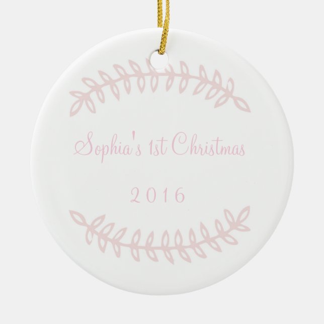 Pink Border Baby's First Christmas Ornament (Front)