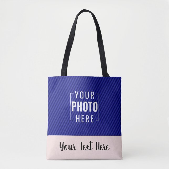 Pink Border Custom Photo and Text Tote Bag (Front)