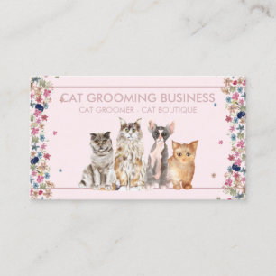 Pink Border Floral Frame Cat Love Pet Paws Business Card