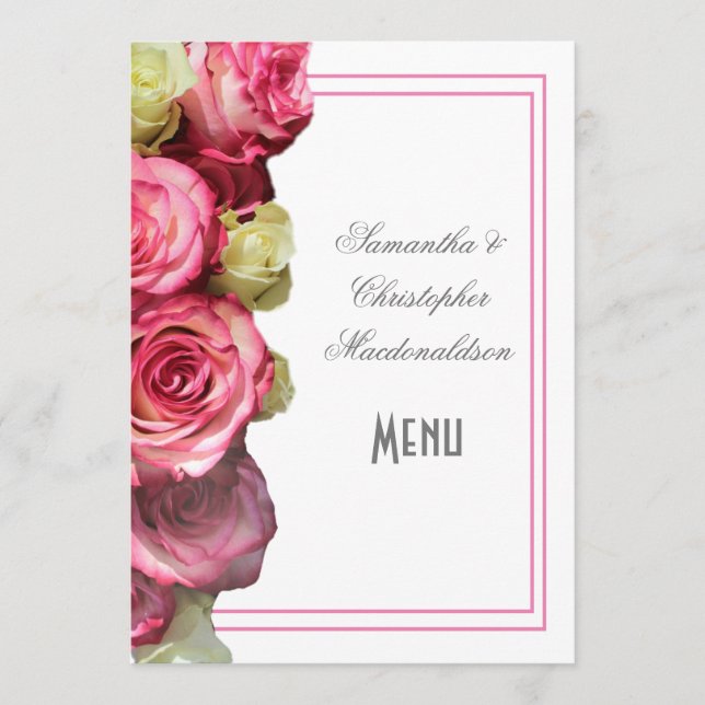 Pink border rose wedding menu (Front)