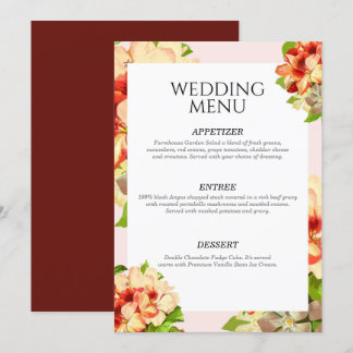 Pink Bordered Floral Wedding Menu Invitation
