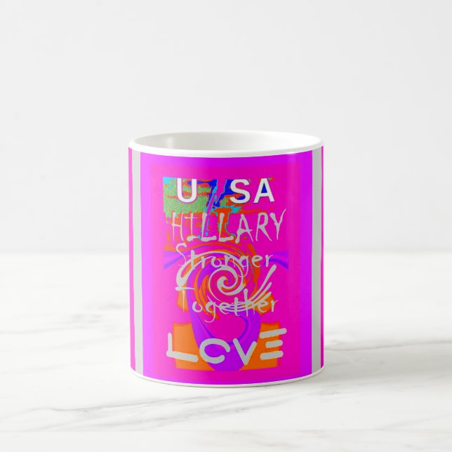Pink Bordered Hillary Inspiration Art Print Coffee Mug (Center)