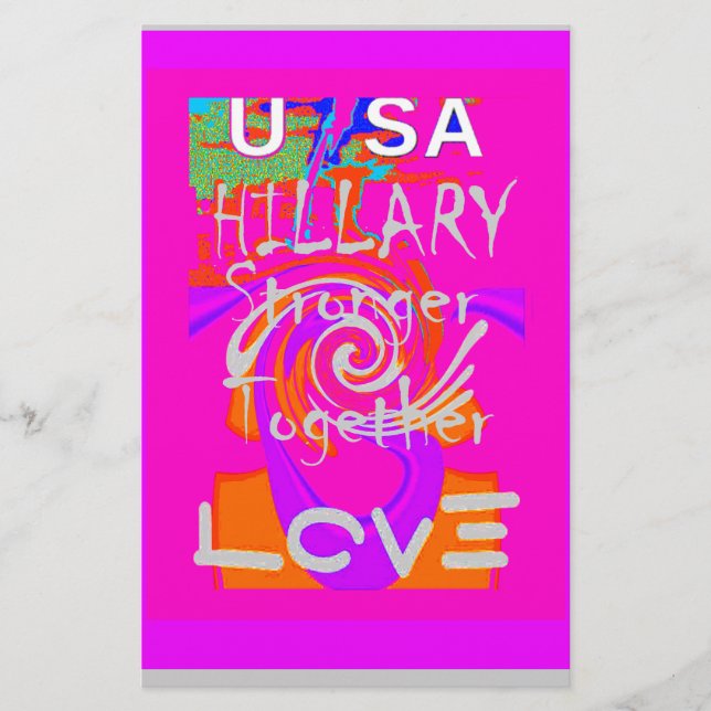 Pink Bordered Hillary Inspiration Art Print Stationery (Front)
