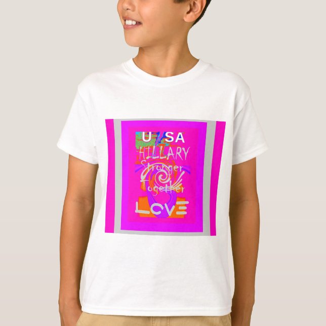 Pink Bordered Hillary Inspiration Art Print T-Shirt (Front)