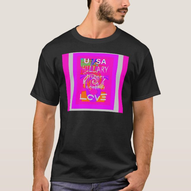 Pink Bordered Hillary Inspiration Art Print T-Shirt (Front)