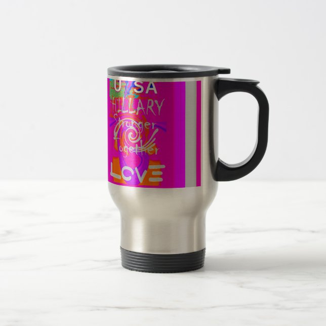 Pink Bordered Hillary Inspiration Art Print Travel Mug (Right)