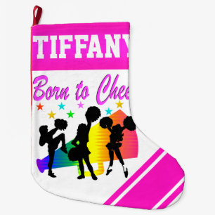 PINK BORN TO CHEER PERSONALIZED CHRISTMAS STOCKING