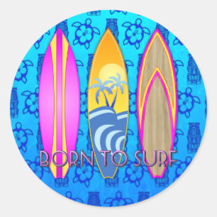 Pink Born To Surf Classic Round Sticker