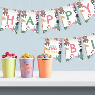 Pink Born Two Be Wild Birthday Bunting