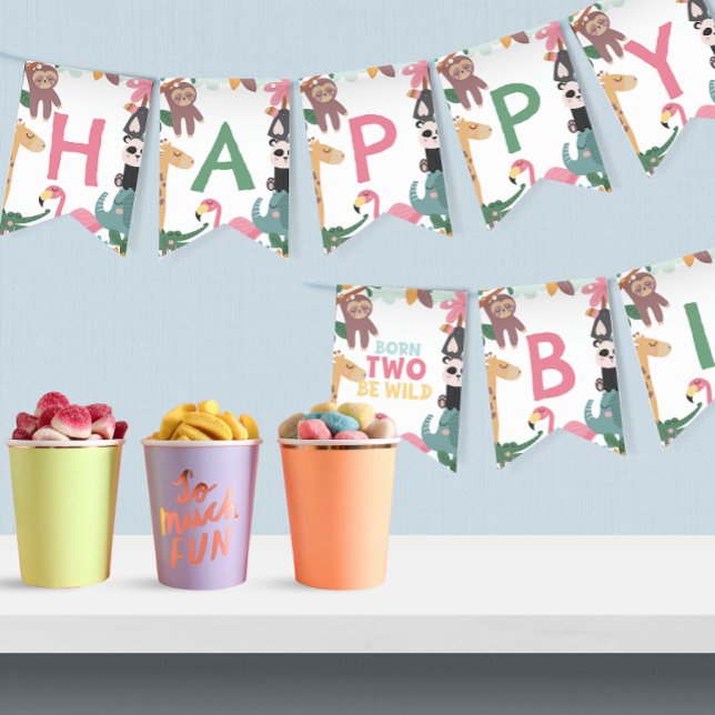 Pink Born Two Be Wild Birthday Bunting (Creator Uploaded)