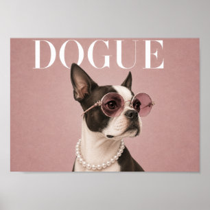 Pink Boston Terrier Dog Covergirl A4 Poster