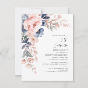Pink Botanical 75th Birthday Floral Bloom Invitation