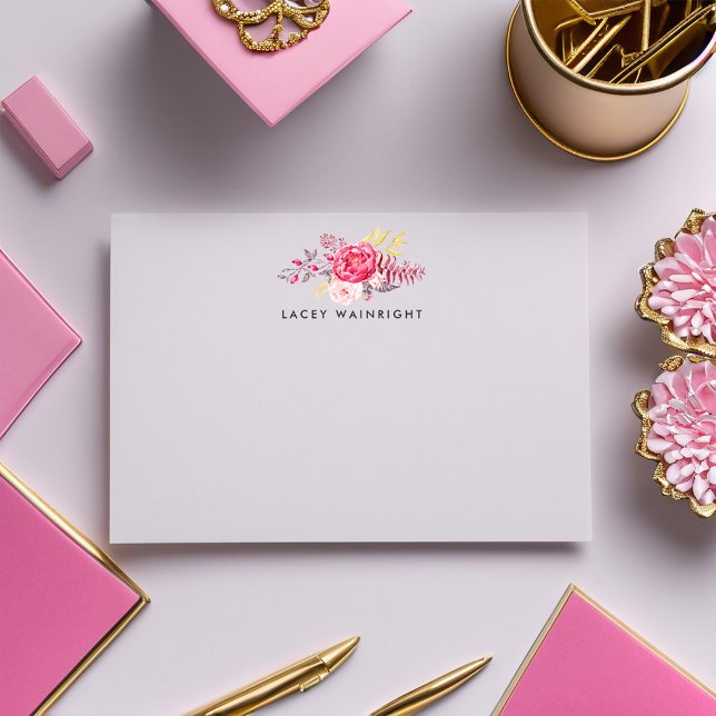 Pink Botanical Bouquet Personalised Stationery Card (Creator Uploaded)