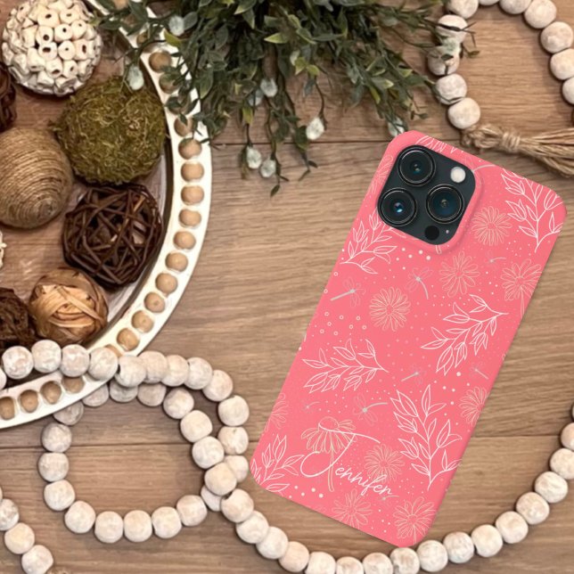 Pink Botanical Floral Modern Floral Girly Name Case-Mate iPhone Case (Creator Uploaded)