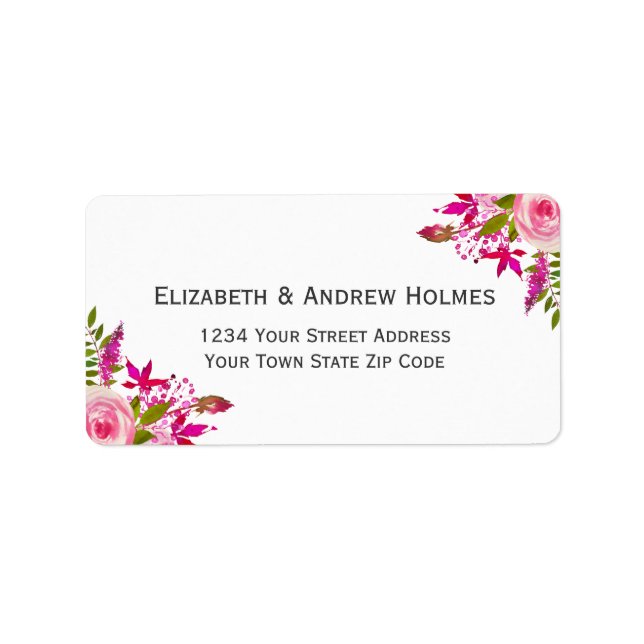 Pink Botanical Floral Wedding Return Address Label (Front)
