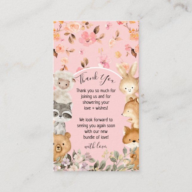 Pink Botanical Forest Wild Animal Thank You Enclosure Card (Front)