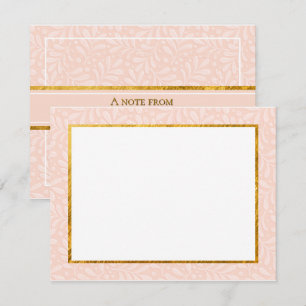 Pink Botanical, Gold & Embossed Leaf Stationery  Card