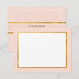 Pink Botanical, Gold & Embossed Leaf Stationery Card