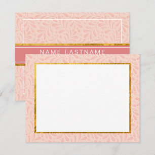 Pink Botanical, Gold & Embossed Leaf Stationery  Card