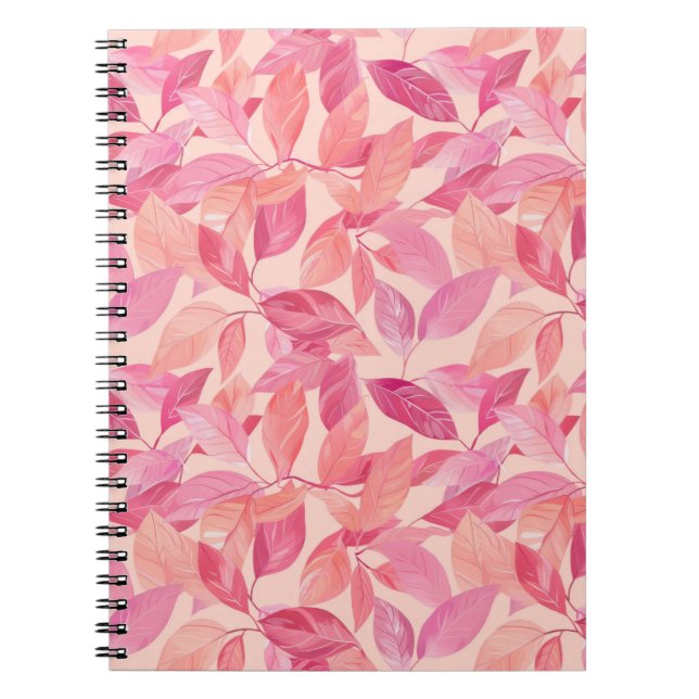Pink Botanical Leaf Pattern Spiral Photo Notebook (Front)