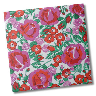 Pink Botanical Rose Floral Pattern Tile