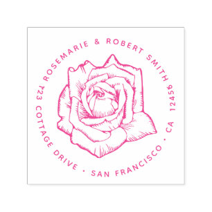 Pink Botanical Rose Flower Return Address Floral Self-inking Stamp