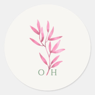 Pink Botanical Sage Green Monogram Wedding Classic Round Sticker