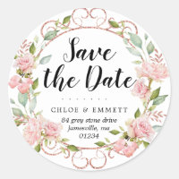 Pink Botanical Save the Date Return Address Labels