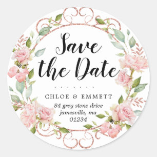 Pink Botanical Save the Date Return Address Labels