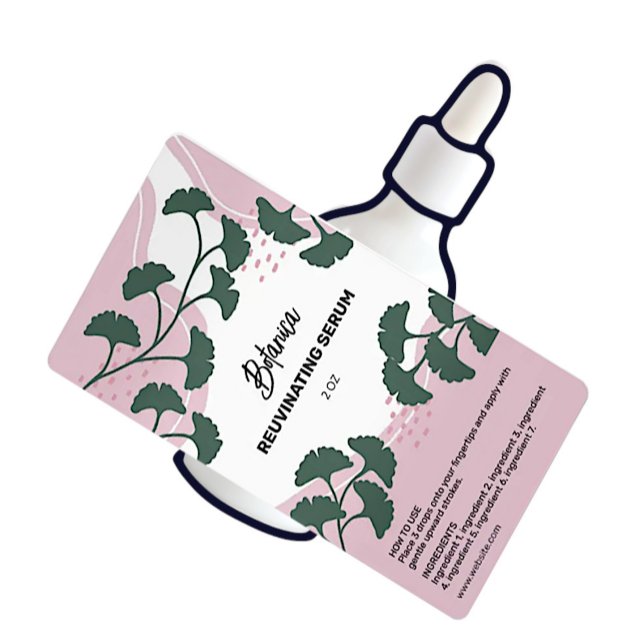 Pink Botanical Serum Dropper Bottle Labels (Creator Uploaded)