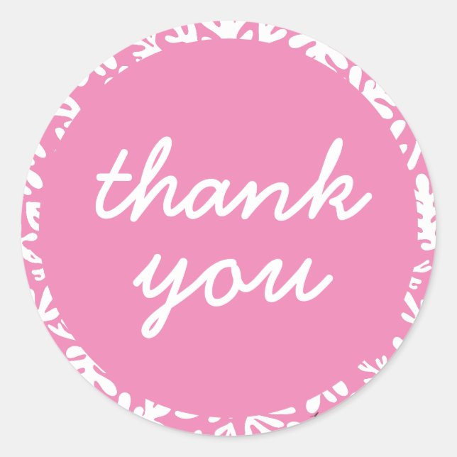 Pink botanical Thank You Classic Round Sticker (Front)