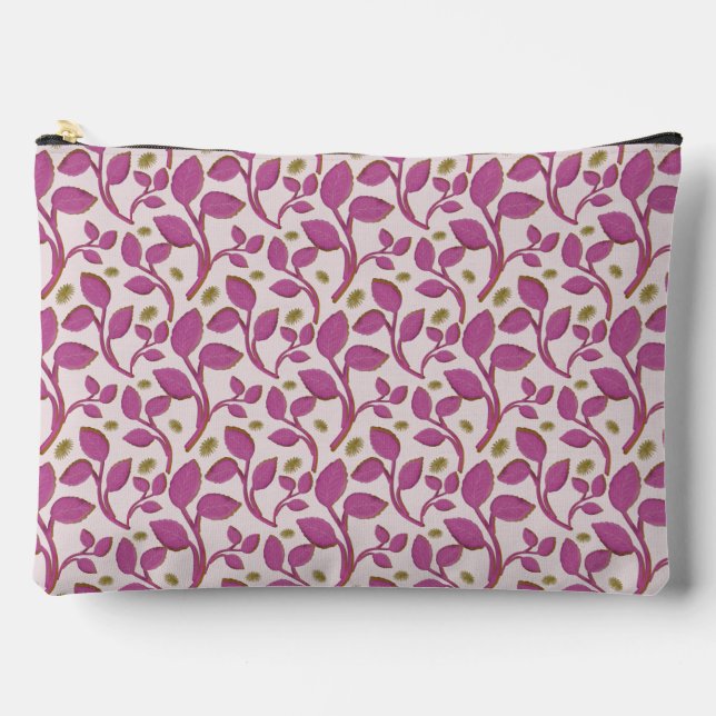 Pink Botanical Vine Pattern | Elegant Floral Leaf  Accessory Pouch (Front)