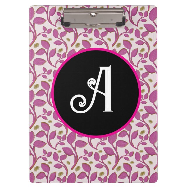 Pink Botanical Vine Pattern | Elegant Floral Leaf  Clipboard (Front)