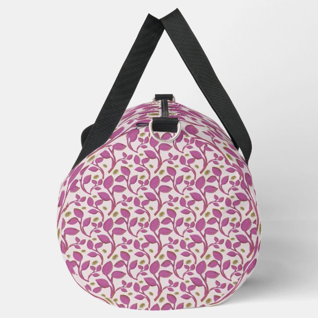 Pink Botanical Vine Pattern | Elegant Floral Leaf  Duffle Bag (Left)