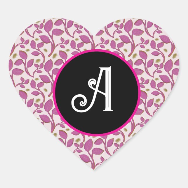 Pink Botanical Vine Pattern | Elegant Floral Leaf  Heart Sticker (Front)