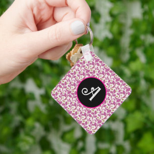 Pink Botanical Vine Pattern Elegant Floral Leaf Key Ring