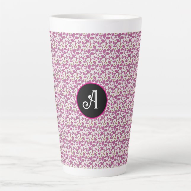 Pink Botanical Vine Pattern | Elegant Floral Leaf  Latte Mug (Front)