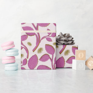 Pink Botanical Vine Pattern Elegant Floral Leaf Wrapping Paper