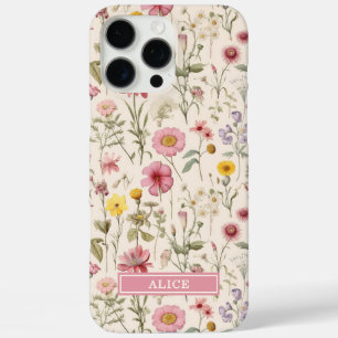 Pink Botanical Watercolor Floral Name iPhone 16 Pro Max Case