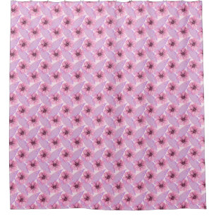 Pink Botanical watercolor Floral Nature Design B Shower Curtain