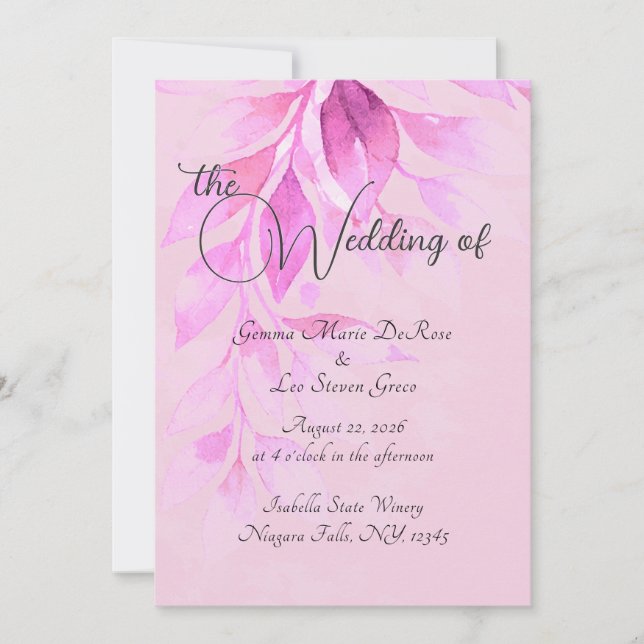Pink Botanical Wedding Invitation (Front)