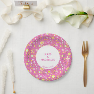 Pink Botanical Wildflower Paper Plate