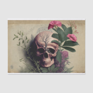 Pink Botany and Skull Floral Decoupage Vintage Tissue Paper