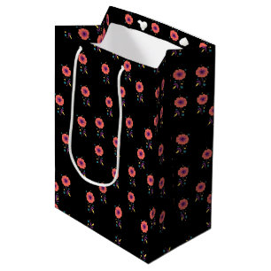Pink botany pattern vintage floral design unique medium gift bag