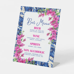 Pink Bougainvillea Blue Tile Bar Sign